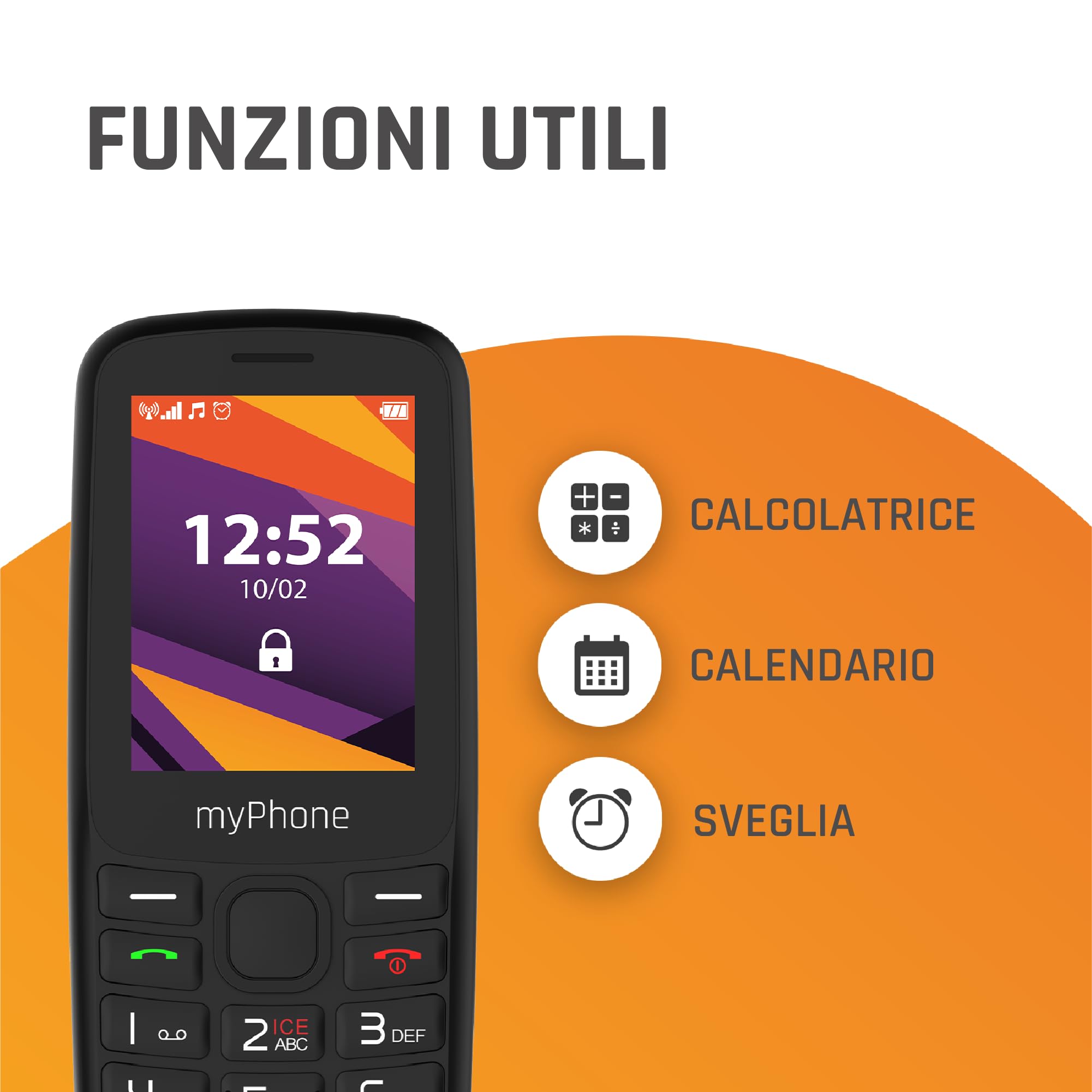 myPhone 6410 LTE, telefono cellulare 4G con display da 2,4" ampio e leggibile, grandi tasti, Dual SIM, radio FM, torcia, batteria a lunga durata