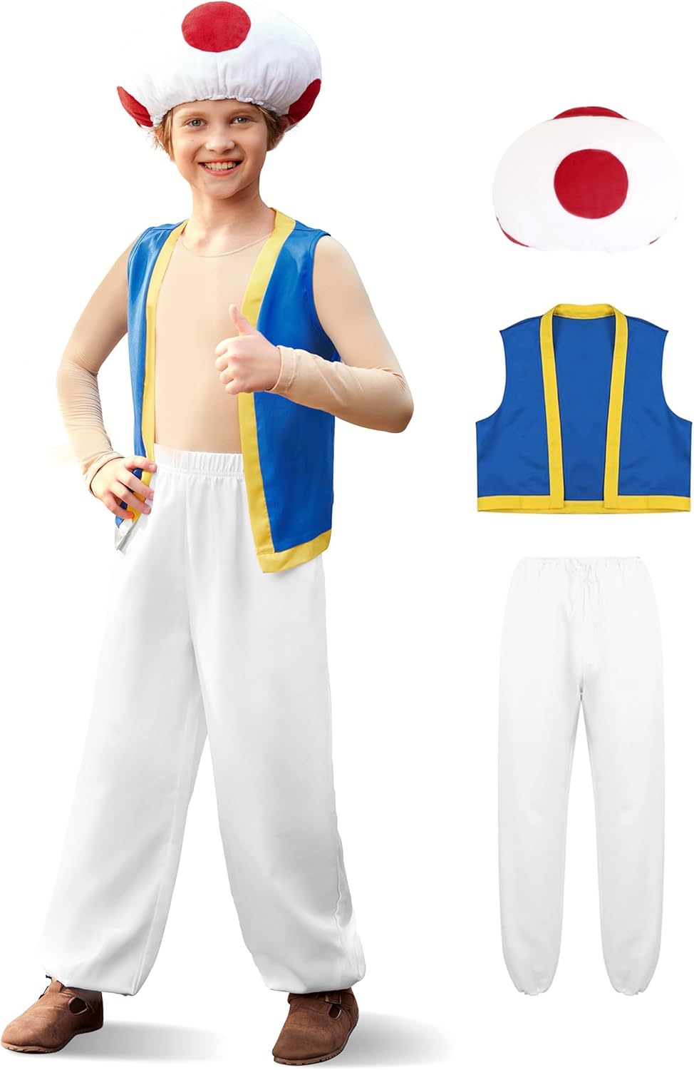 Halloween Boys Girls Costume 3PCS Blue Yellow Vest Whit Pants with Cartoon Hat Set 2-12 Years