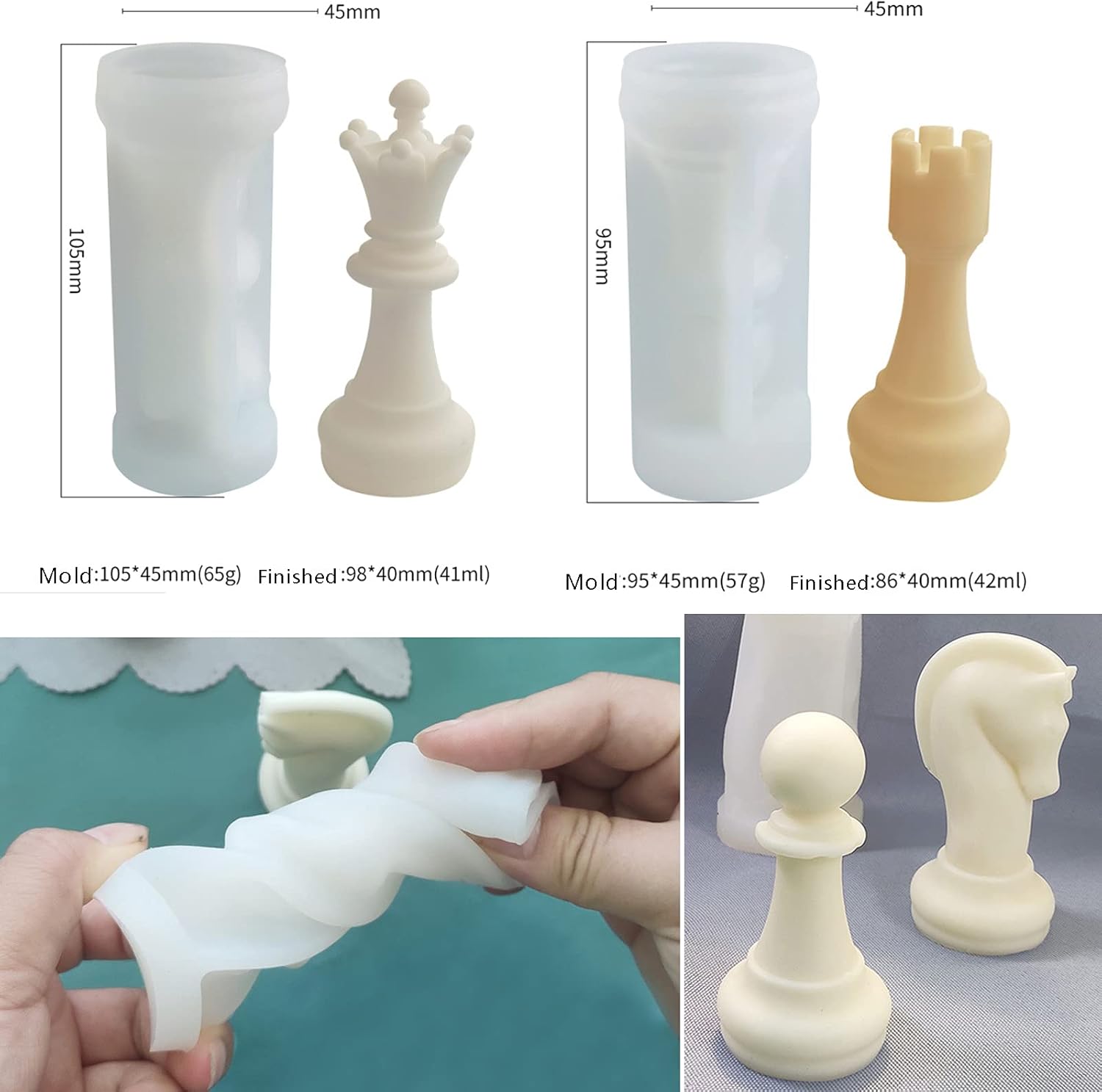 6PCS Silicone International Chess Pieces 3D Candle Making Mold Resin Epoxy Casting Mould Wax Soap Jewelry Agate Aromatherapy Plaster Craft Chocolate Molds Handmade Gift DIY Tool Home Party Table Decor