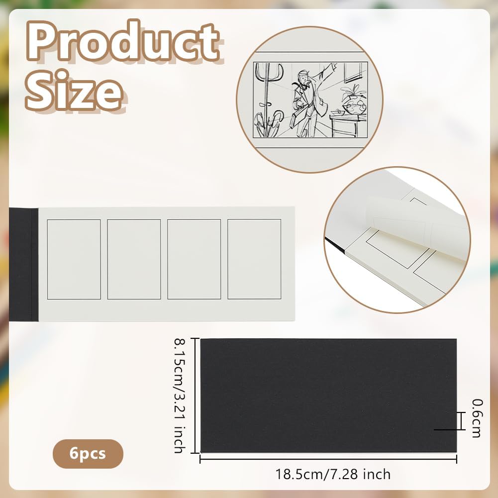OLYCRAFT 6Pcs Mini Blank Comic Book 7.3x3.2 Inch Kraft Sketch Comic Book Small Storyboard Sketchbook Black Pocket Sketchbooks with 40 Pages for Creative Drawing Story Artists and Travelers