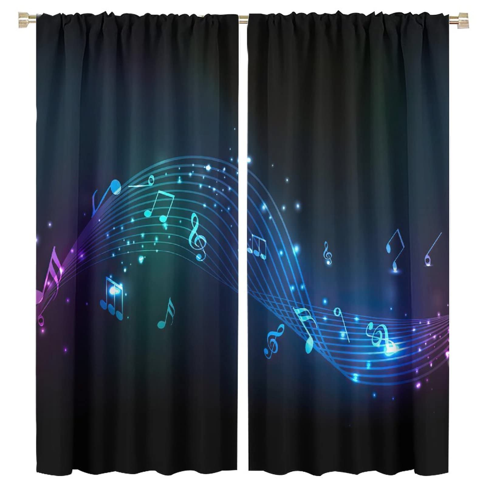Music Blackout Curtains,Colorful Shiny Music Note Room Darkening Door Window Rod Pocket Curtain for Living Room Bedroom W63xL72in