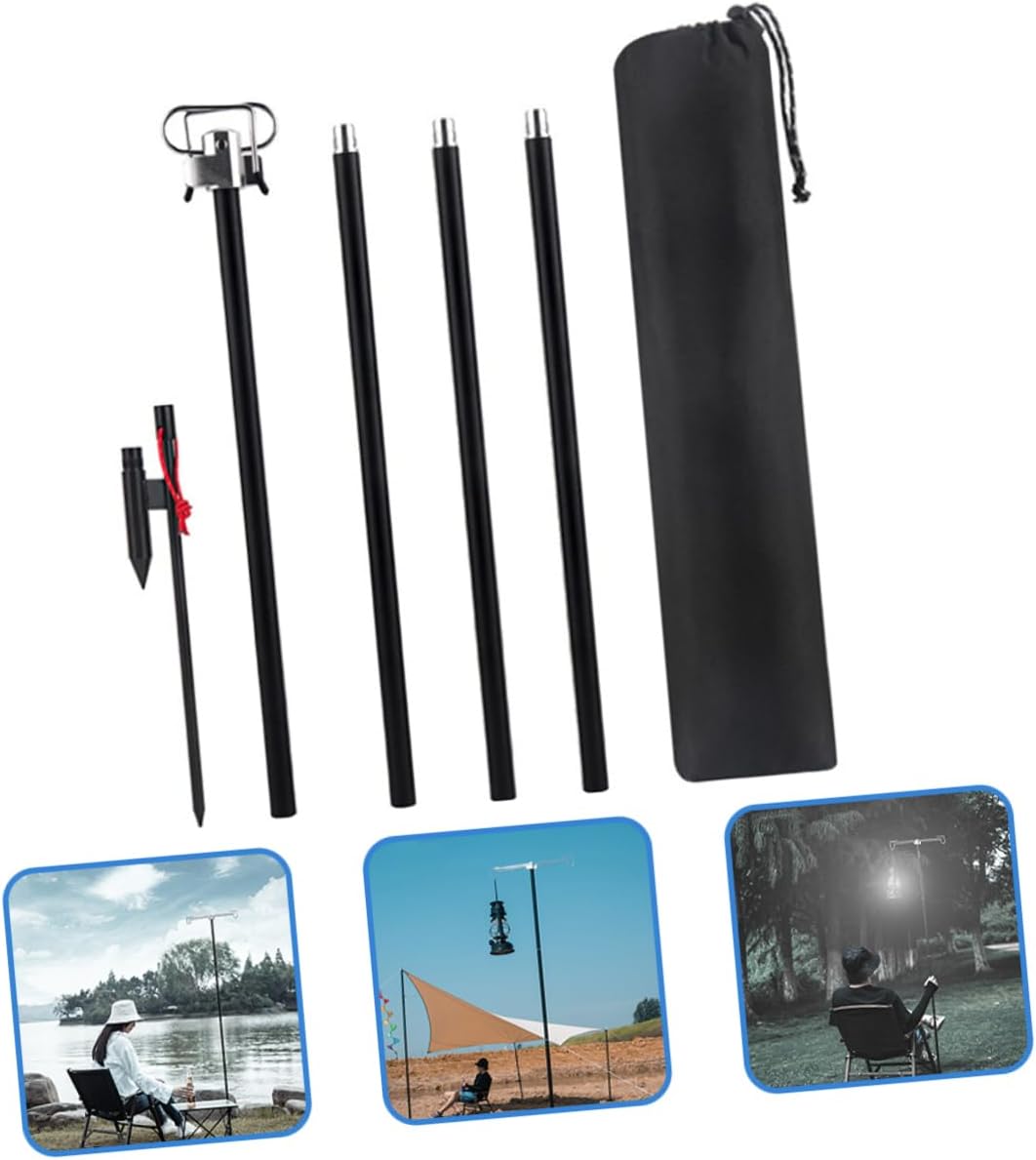 POPETPOP Outdoor Folding Lamp Rack Adjustable Height 2-Hook Lightweight Camping Light Stand for Lanterns Portable Aluminum Bracket for Camping and Outdoor Lighting