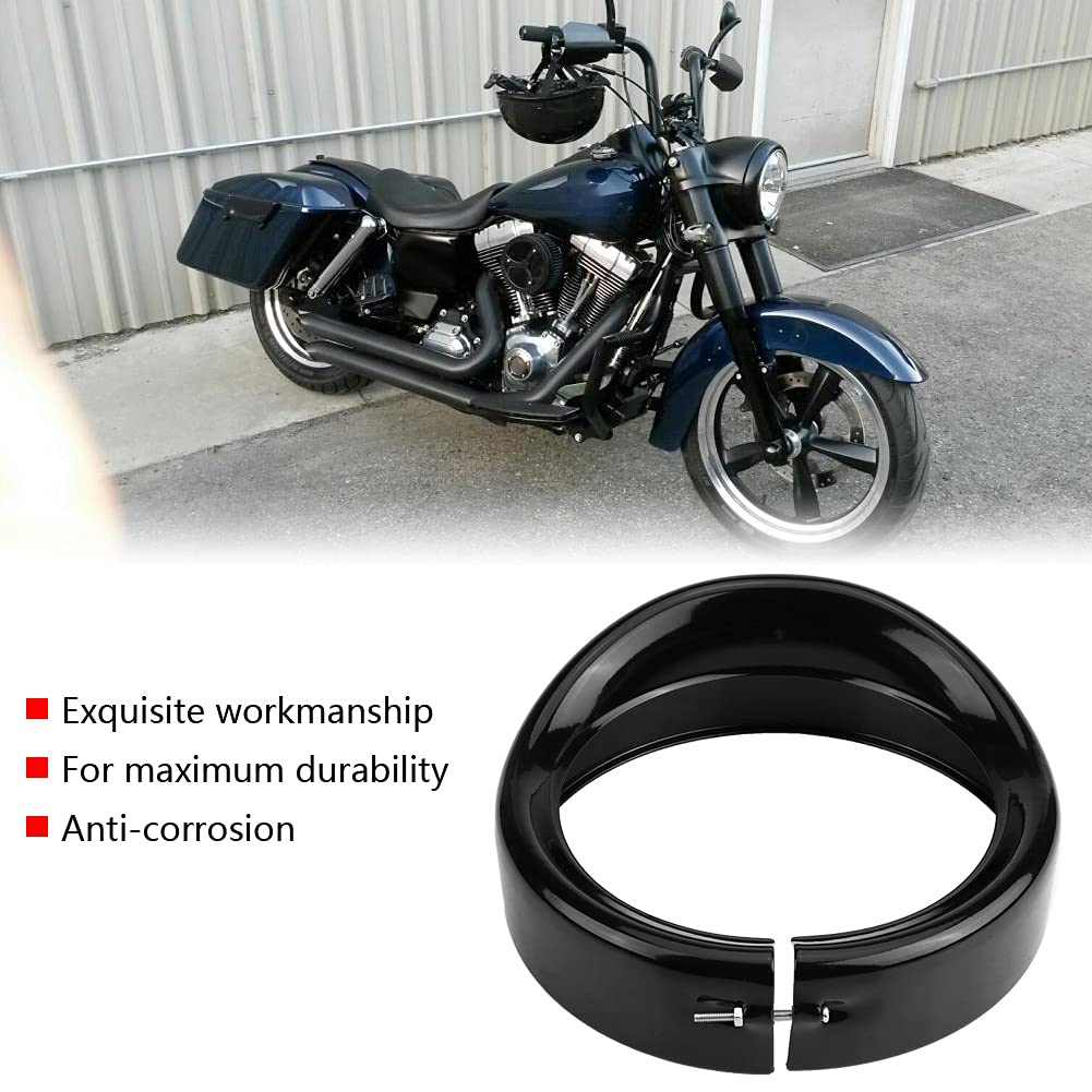 Akozon 7" cromato moto nero faro cerchio anello staffa visiera stile faro anello di rifinitura faro moto anello di rifinitura copertura per FLD Trike Road King