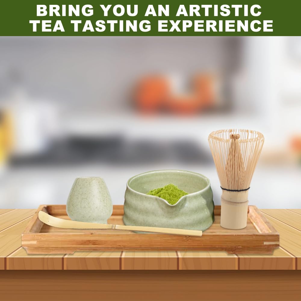 Set Matcha Giapponese Da 4 Pezzi – Ciotola In Ceramica 500 Ml Screziata, Frusta E Paletta In Bambù, Supporto, Per Preparare Usucha E Koicha - 2