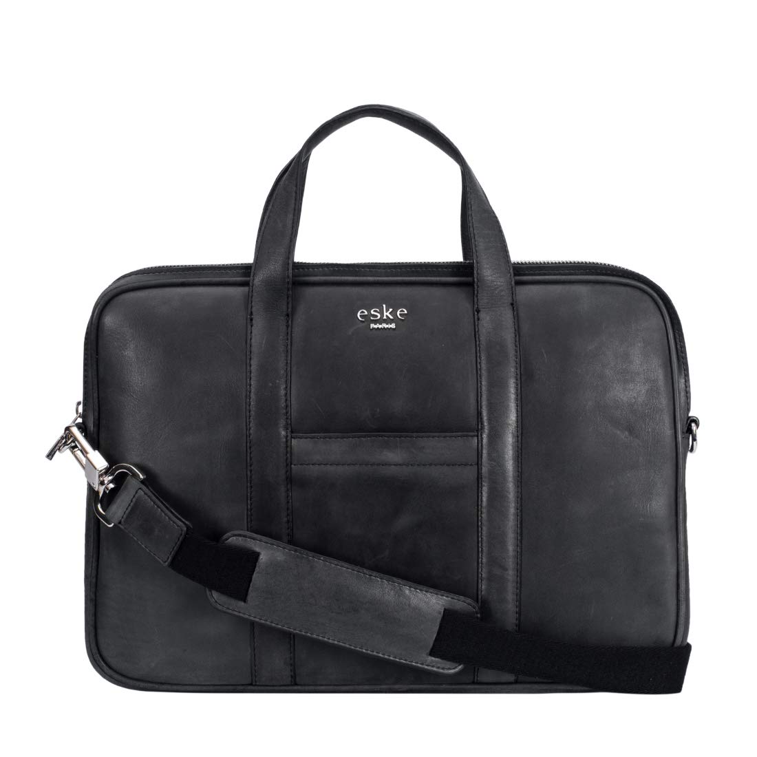 eske Bryan 14" Genuine Leather Laptop/Macbook Bag for Men, Women | Office Bag | Laptop Messenger Bag with Shoulder Strap | Spacious Compartment | Water Resistant (Black Saffiano)