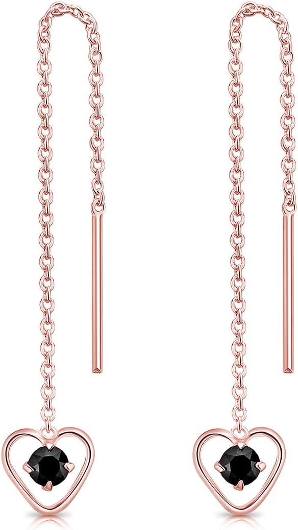 Orecchini Pendenti Cuore Argento 925 Placcati Oro 24K con Brillantini Punto Luce di Cristallo Blu - Orecchini Lunghi Dorati - Classici Eleganti Ipoallergenici - Gioielli Regalo Donna