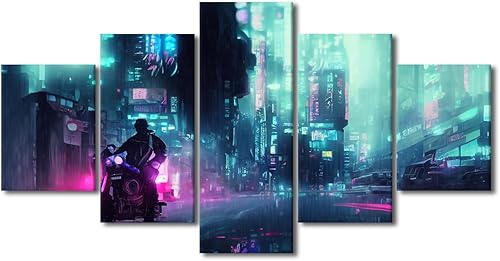 Miniatura 39 de Lienzo decorativo moderno para pared, pintura artística Cyberpunk, impresión de 5 paneles, decoración de lienzo para sala de estar para dormitorio