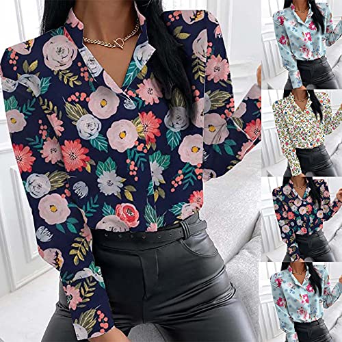 Masrin-Damenbluse-Laessiges-Hemd-mit-Blumendruck-Einreihige-Bluse-mit-Umlegekragen-Langarm-Shirts-Elegante-Hemden