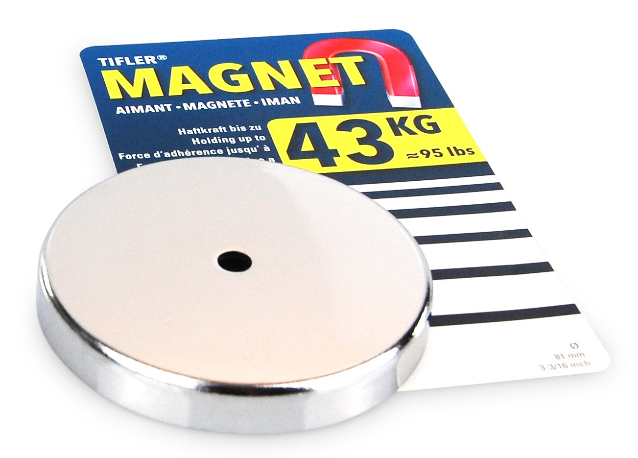 6 x Aimant rond 81 x 10 mm à 43 kg, aimant puissant ronde chromé