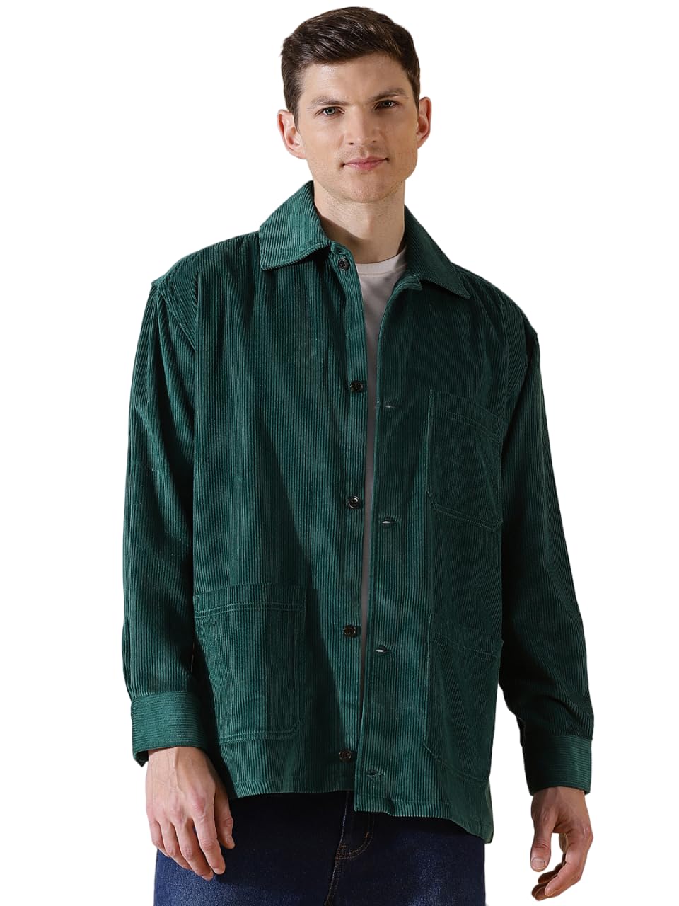 Men's Cotton Oversized Fit Striped Premium Corduroy Oversized Shackets Shirt-image-24