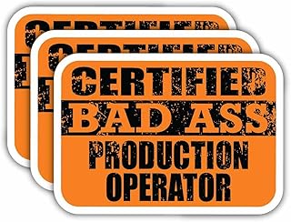 (x3) Certified Bad Ass Production Operator Magnets | Cool Funny Occupation Job Career Gift Idea | Magnet Decal for Fridges, Toolboxes, Lockers, Helmets, Hard Hats