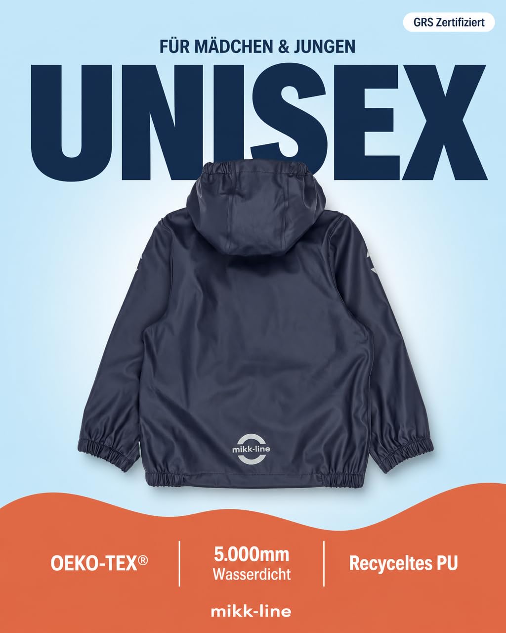 Mikk-line Giacca impermeabile unisex per bambini, impermeabile e antivento, giacca impermeabile per ragazze e ragazzi con riflettori e cappuccio rimovibile | giacca leggera Oeko-Tex