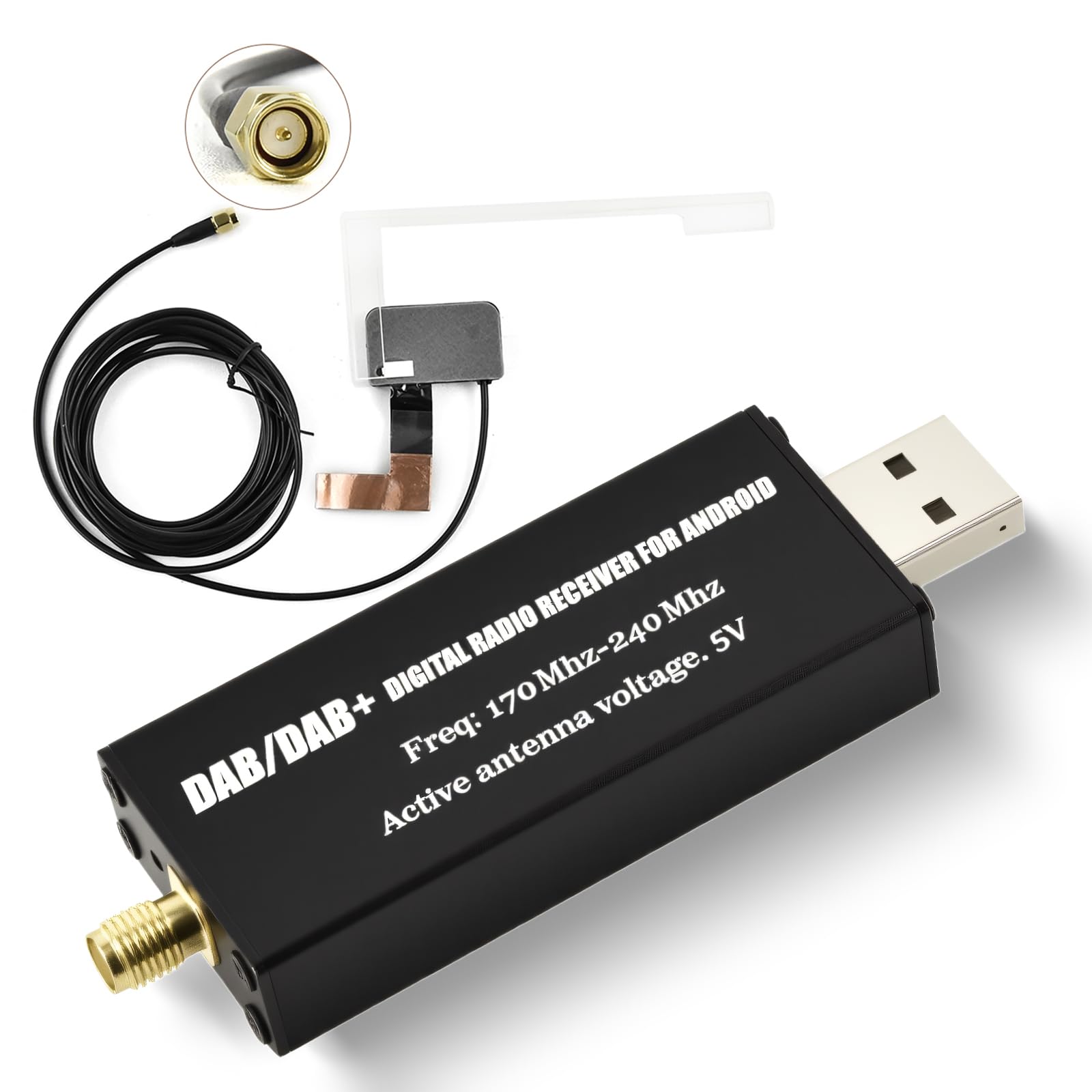 Hodozzy Dab Adaptador de Radio, Receptor de Radio Digital Dab+ para Estéreo de Coche Android, USB 2.0 D-AB+ para Dongle Módulo Universal con Antena D-AB, Adaptador Receptor de MP5 D-AB Box con Antena
