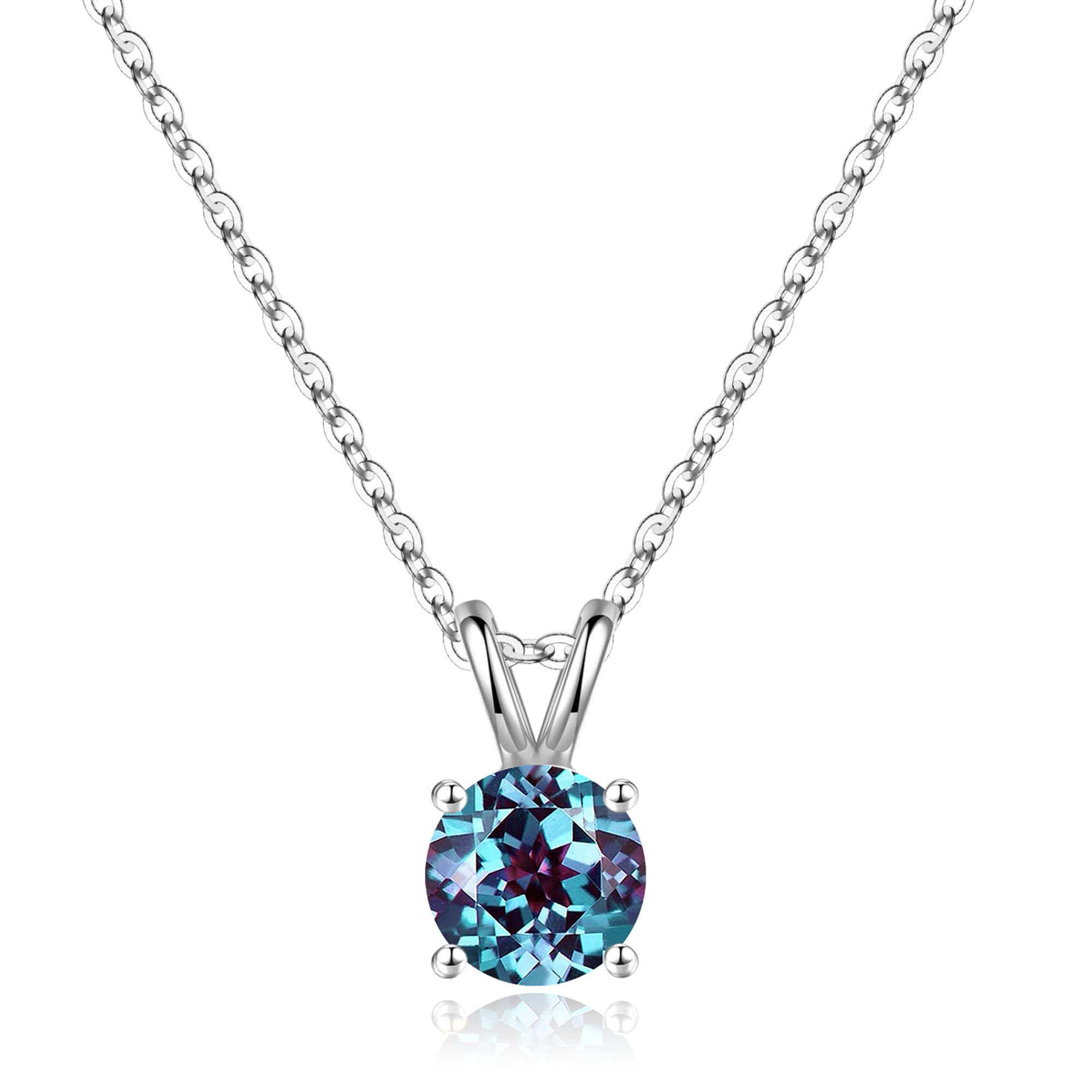 SMILEST Birthstone Necklace for Women Mom Wife, 1ct Sparkle Round Cut Birthstone Pendant 925 Sterling Silver Necklace Gifts for Women Mom Wife Friend