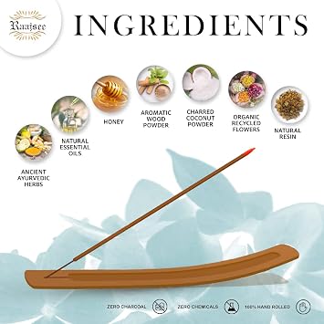 raajsee 100% Organic Hand Rolled Incense Sticks 6 Pack Variety Set 15gm Each,Nagchampa-Lavender-Sandalwood-Patchouli-Japanese Rose-White Sage- Perfect For Church,Aromatherapy,Relaxation Meditation