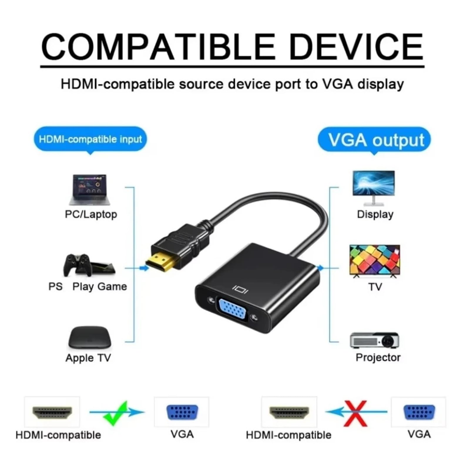 Adaptador HDMI a VGA 1080P dorado para ordenador portátil PC proyector (HDMI a VGA blanco)
