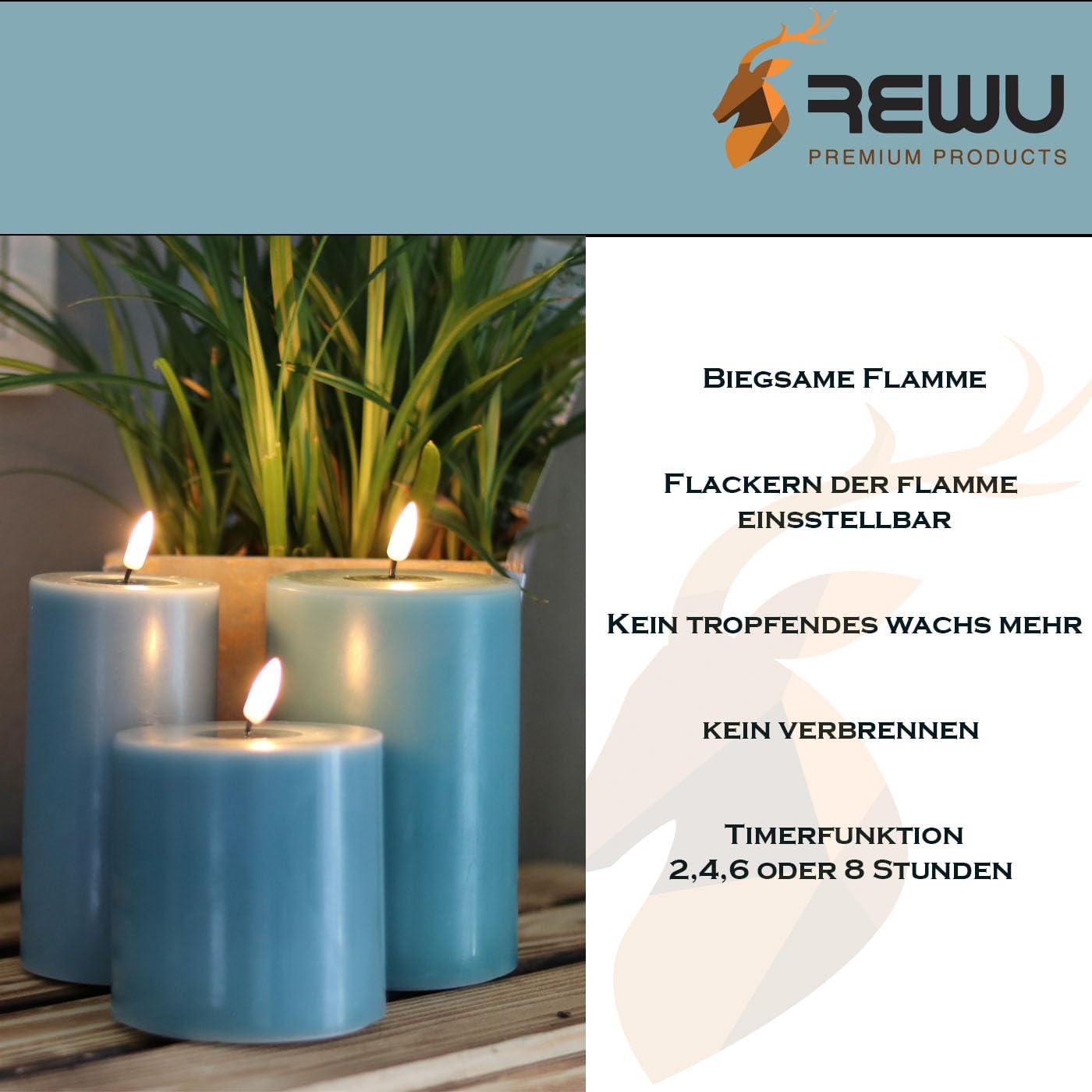 Bougies Blanches ReWu Deluxe Homeart - Bougie LED D'intérieur Avec Flamme Réaliste Sur Un Miroir