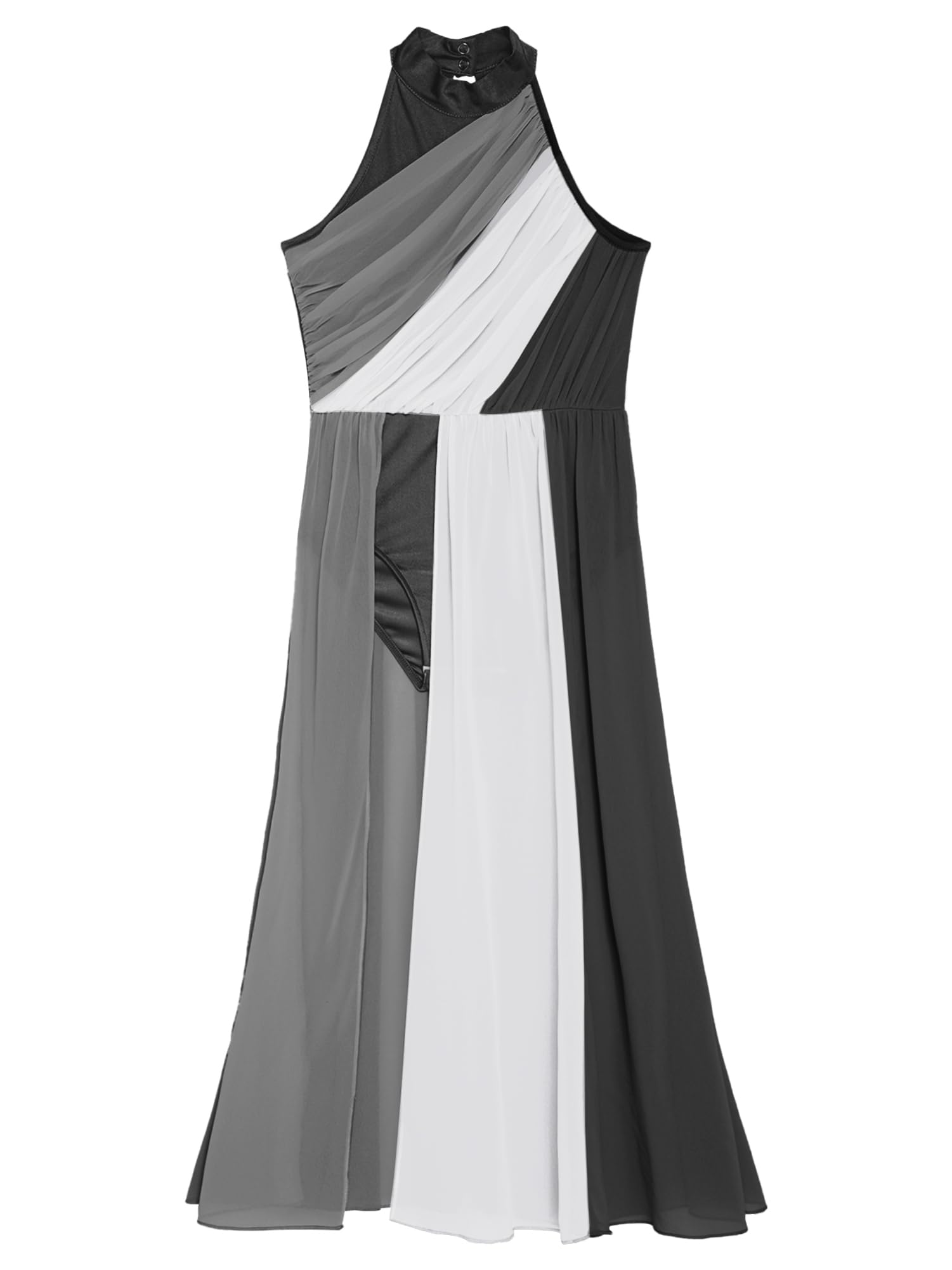 IEFIEL Mädchen Lyrisch Tanzkleid Elegante Ballettkleid Lang Ärmellose Eiskunstlauf Kleid Tango Cha Cha Tanzkleidung Chiffon Kleid