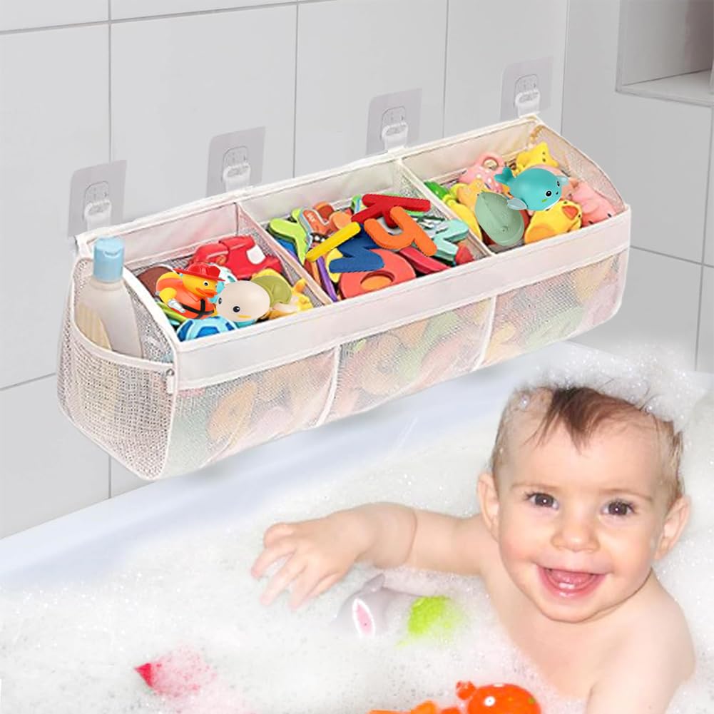 Bath Toy Storage, Bath Toy Hanging Organiser Bag, Bath Toy Mesh Bag, Storage and Sorting of Toys, Ideal for Baths