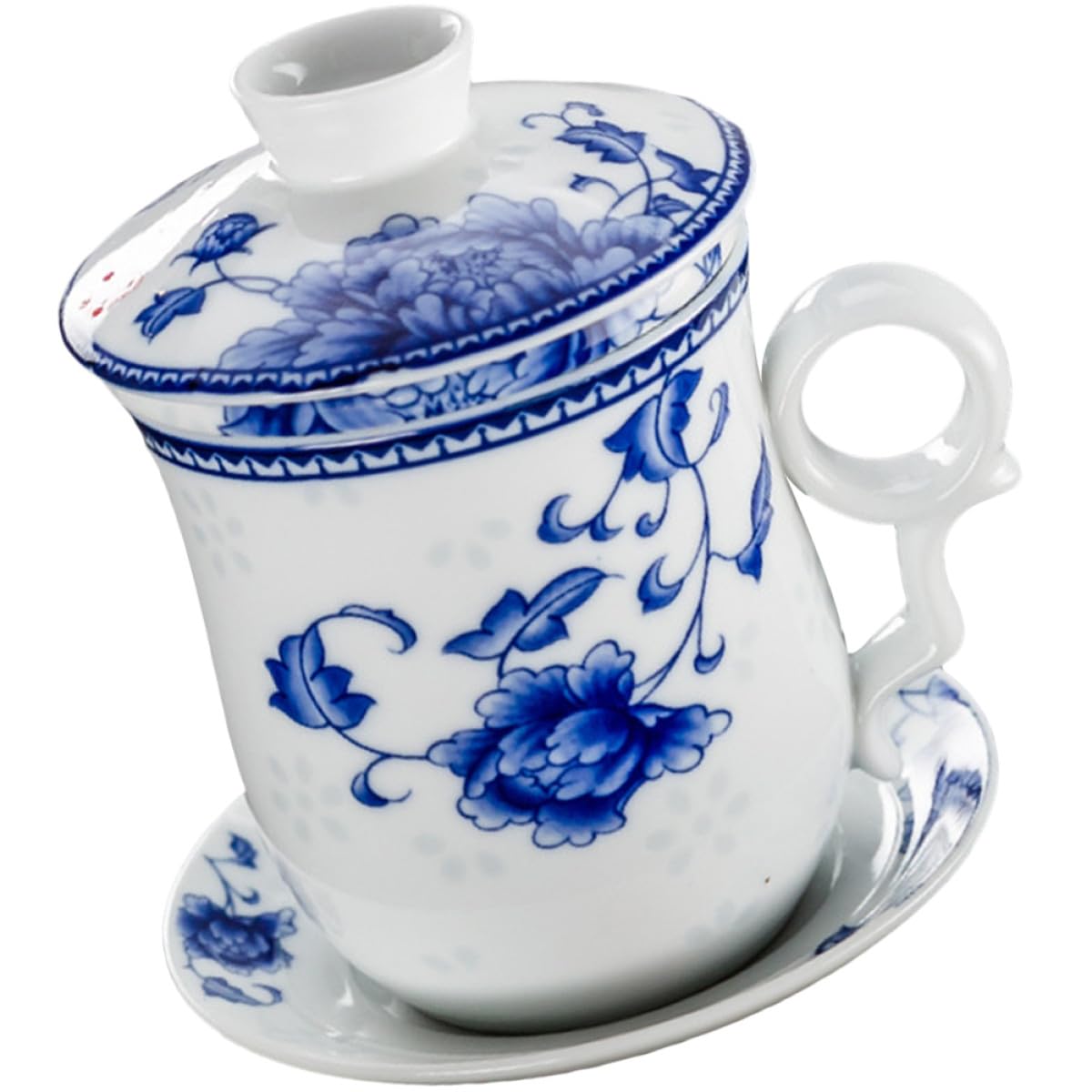 Abaodam Juego de Taza de Té Tradicional China de Cerámica Tapa y Filtro, Set de 4 Piezas Adecuado para Hotel y Restaurante