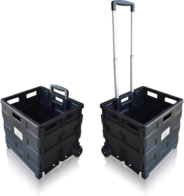 Sun Leisure® Pack and Go Folding Shopping Trolley, Boot Cart with Wheels, Capacity 40kg, Shopping Camping Fishing Festival Cart Trolley, Optional Lid/Cool Box/Tool Roll Cover (Black Trolley)