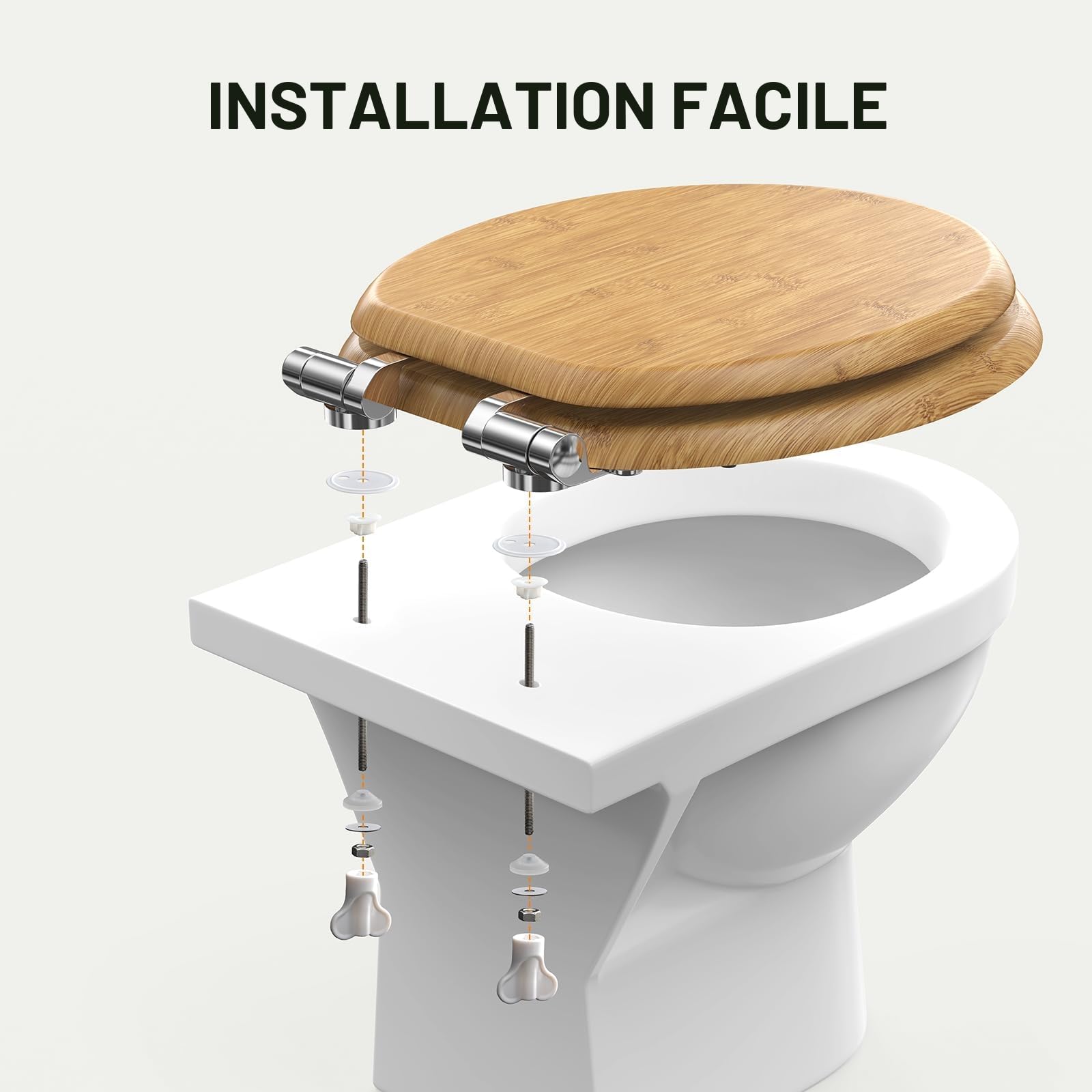 Pipishell abattant wc bois forme O fermeture douce charnières métalliques lisses toilette MDF