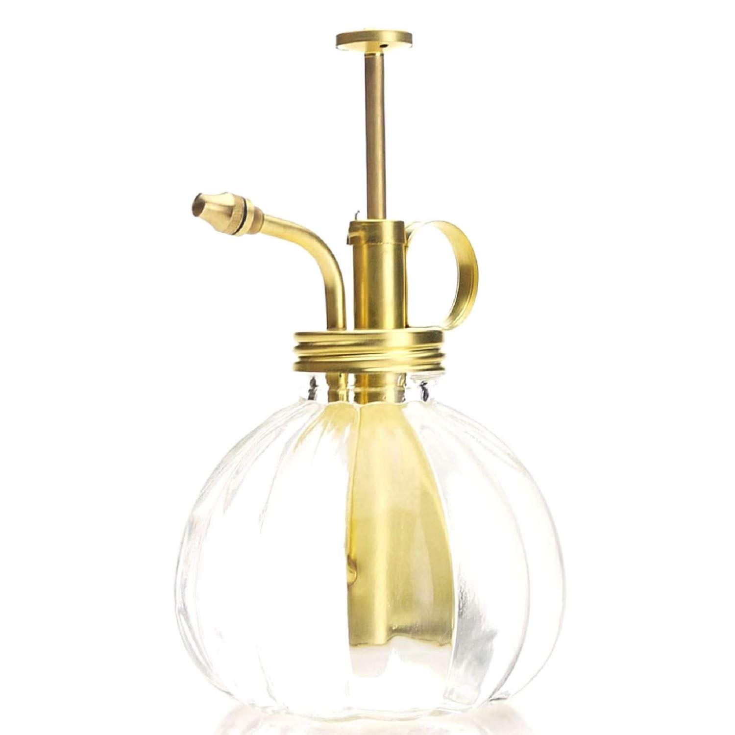 Layboo Vintage Style Glass Pumpkin Bottle Sprayer Watering Can Plant Mister with Brass Sprayer Head (Transparent)