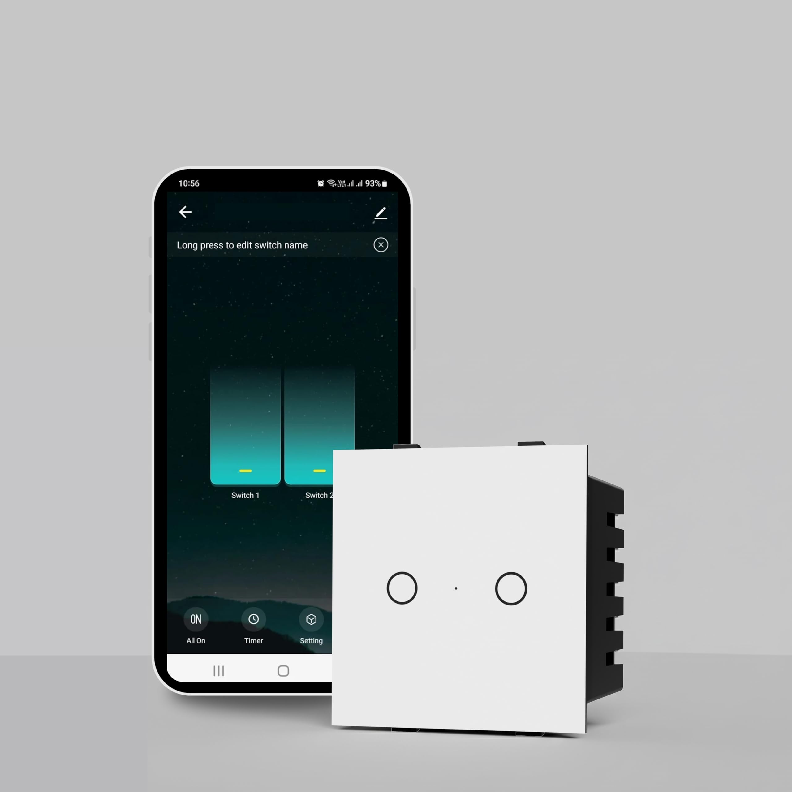 AZIOT SMART MODULAR 2 GANG TOUCH SWITCH (16amp Each) - GLASS (Not Acrylic): Elevate Your Home with Effortless Control (Fits in Anchor Roma Classic and similar plates) White