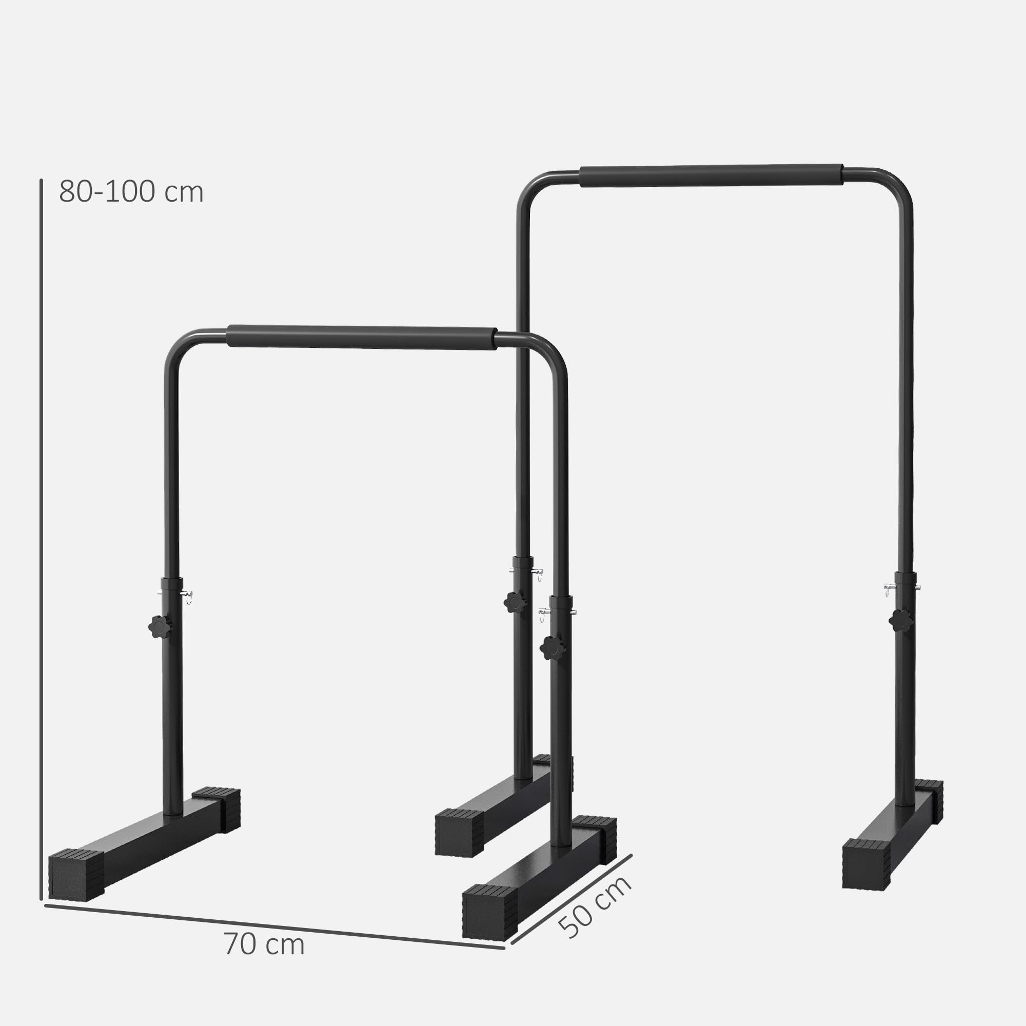 SPORTNOW Dips barra paralela estación de entrenamiento ajustable de acero, altura ajustable con 4 niveles para Dips, Push Up, Parallets Fitness, negro