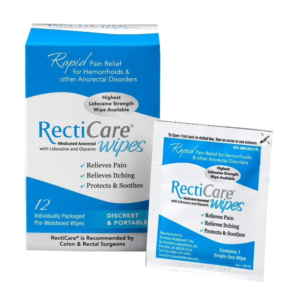 Medicated Anorectal Wipes - 5% Lidocaine and Glycerin - 12 Pack