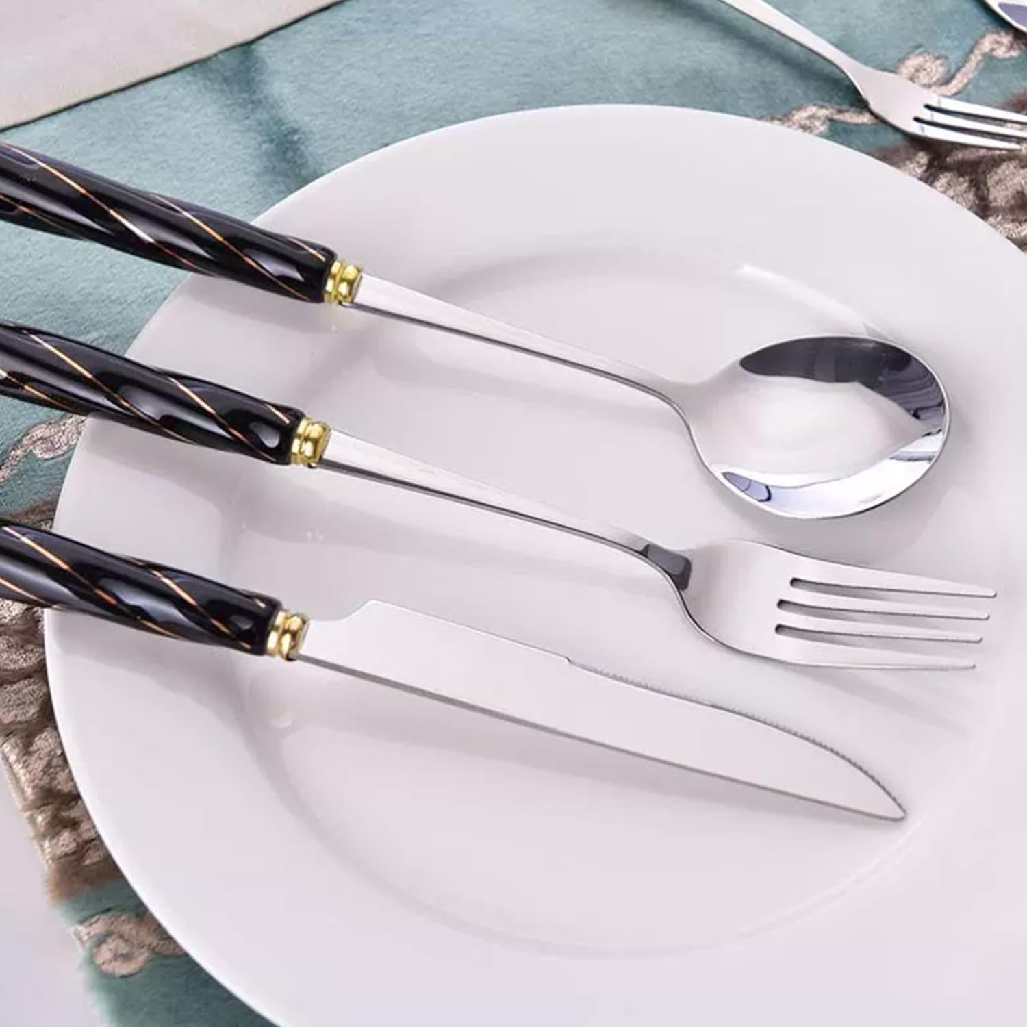 Rieort Ensemble de Couverts en Acier Inoxydable, 2/5 Paquets, Couteau, Fourchette, cuillère, Manche en céramique, Ensemble d'argenterie, Ensemble de Couverts, fourchettes de Cuisine