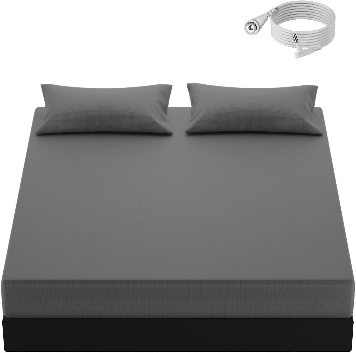 Grounding Sheets King Size, 10% Pure Silver Fiber + 90% Organic Cotton, Grounded Sheet Connected Bedding Fitted Earth Sheets with Grounding Cord Deep Gray King LGC1