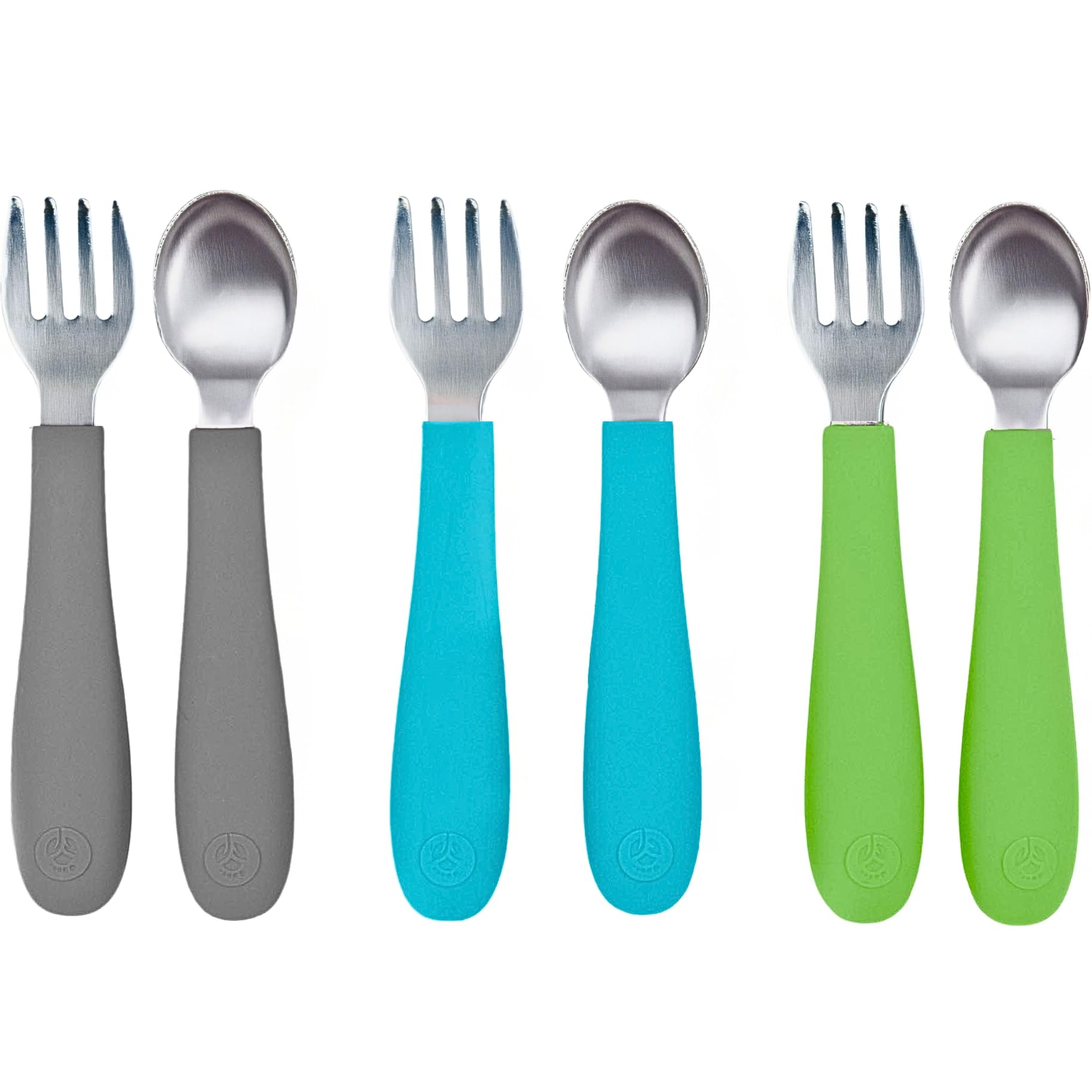 WeeSprout Toddler Utensils, 3 Forks &amp; 3 Spoons, 18/8 Stainless Steel &amp; Food Grade Silicone, Thick Easy-Grip Handles, Perfect Length For New Self Feeders, Gentle On Gums &amp; Teeth, Dishwasher Safe