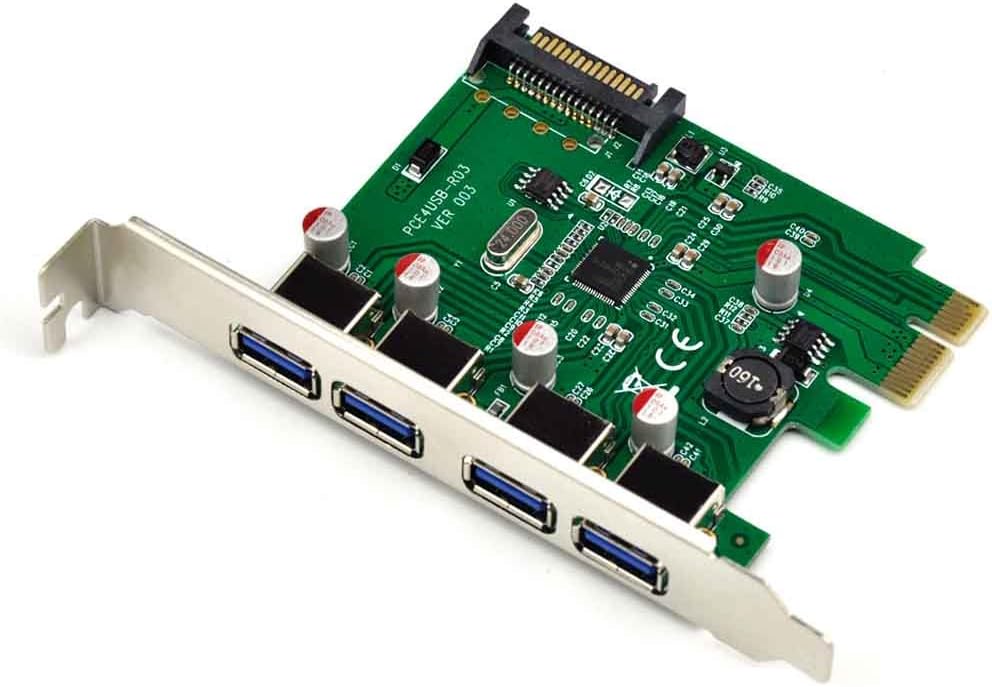 Tendak Superspeed PCI-E to USB 3.0 4 Ports Express Card USB 3.0 HUB Controller Adapter with 15-Pin SATA Power Connector for Desktops PC