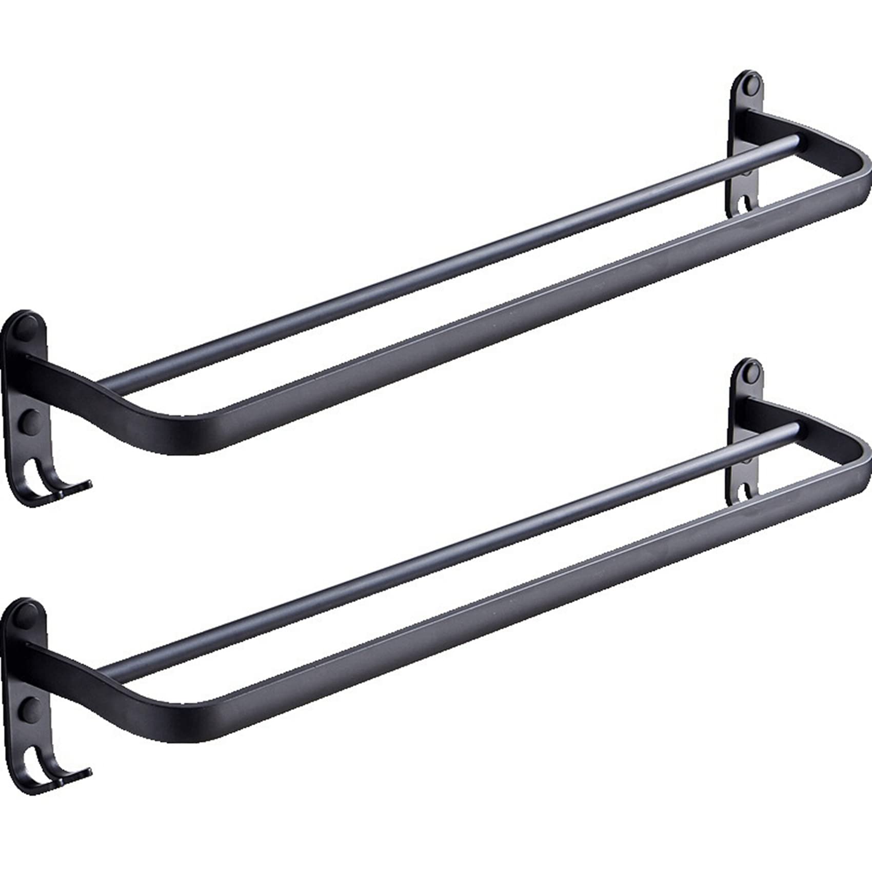 Toallero negro doble para baño familiar con colgadores de pared de 60cm