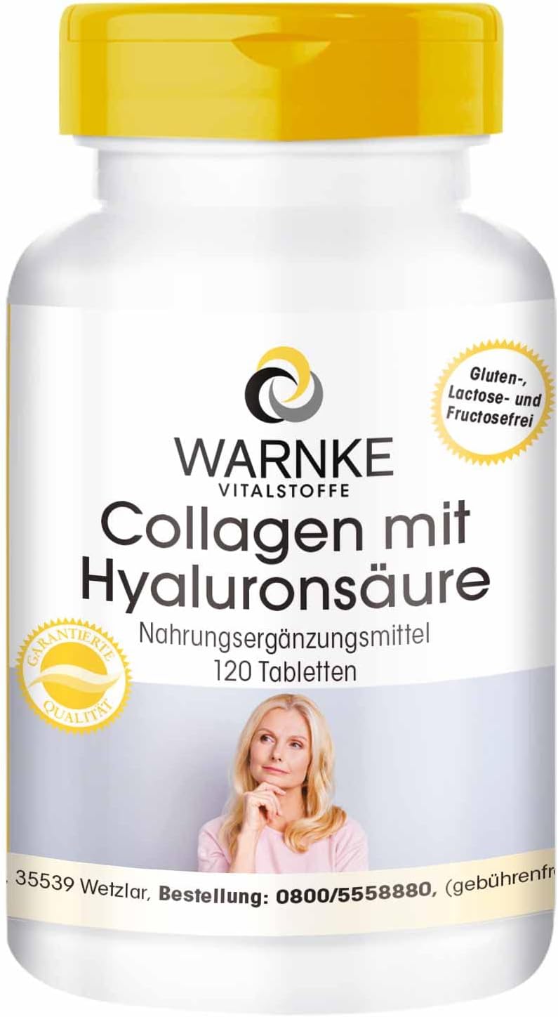 Collageen 750 mg – 120 tabletten met hyaluronzuur + vitamine C voor huid en gewrichten | Warnke Vitalstoffe – Duitse apothekerskwalitei