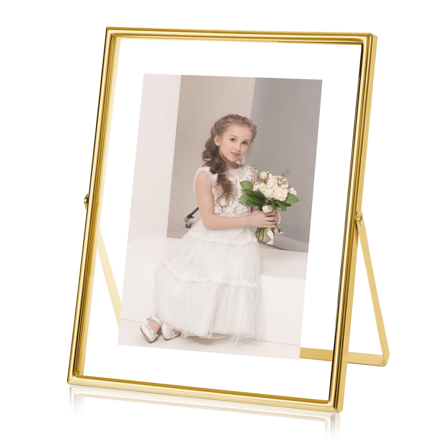 Gold Floating Frame 8"x10", Tabletop Shelf Photo Frame, Metal Photo Frame with Glass For Photo 5x7, 6x8, 7x9