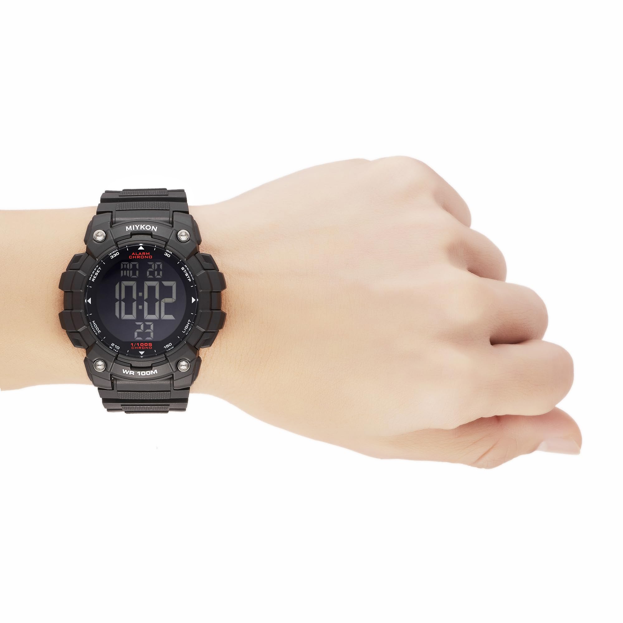 Miykon Montre militaire pour homme – Montre tactique à grand écran construite avec de la résine résistante aux chocs, étanche à 100 m, super illuminateur, chronomètre, alarme, double heure, heure