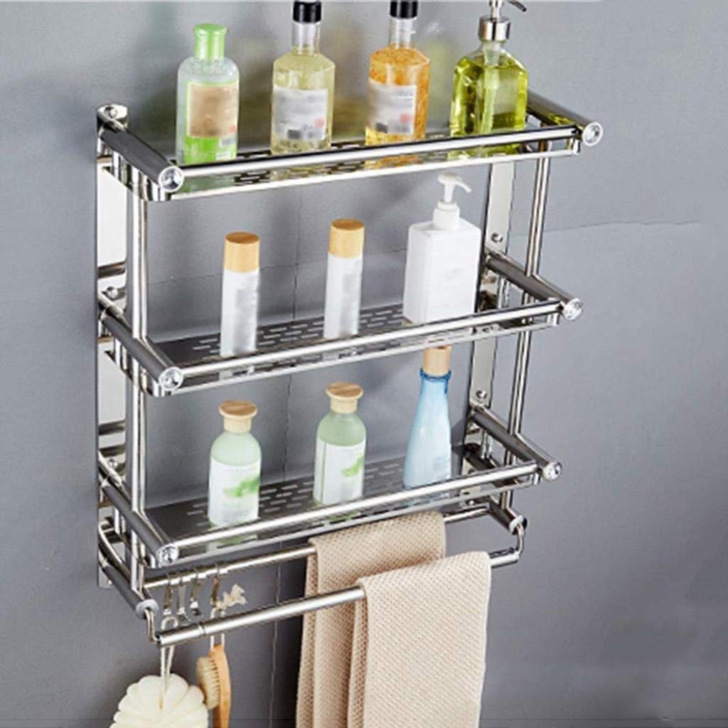 Flower stand Wall shelf for the bathroom with towel rail Wall shelf for the shower room on 3 levels with shower holder made of stainless steel