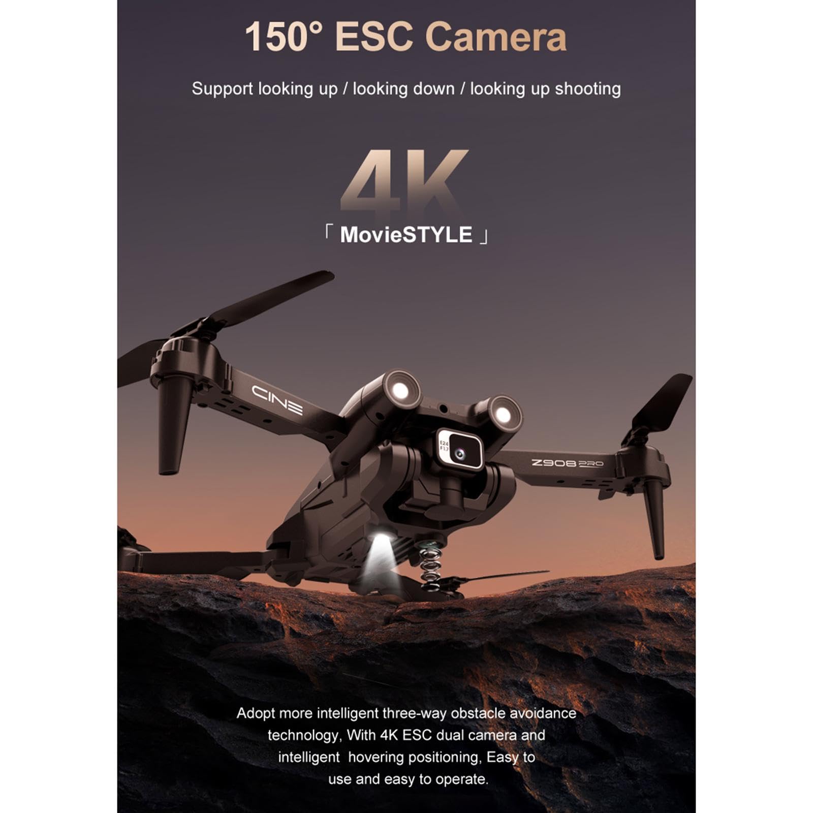 Mini Drone Pieghevole Drone 150° Lente Regolabile per Adolescenti Principianti Ragazze 2 Batteria Nero 13 x 8 x 5 cm