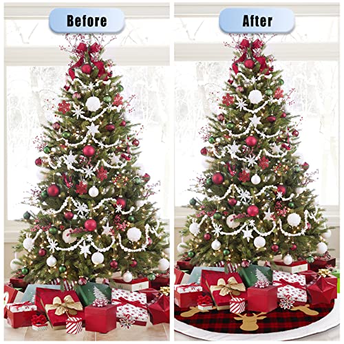 Garvee 48" Christmas Tree Skirt, Red Black Buffalo Plaid Christmas Tree Skirt, Xmas Tree Skirt with Reindeer Pattern for Holiday Party Indoor Decorations