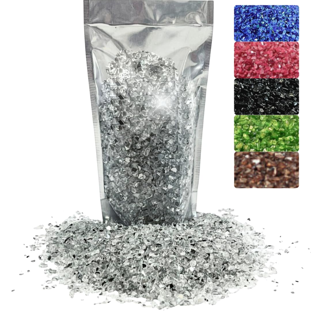 400g Broken Crushed Glass Chips 1-4mm Reflective Mirrored Granules Gravel Chunks Stones Vase Filler Garden Plants Resin Irregular (Clear/Natural, 400g)