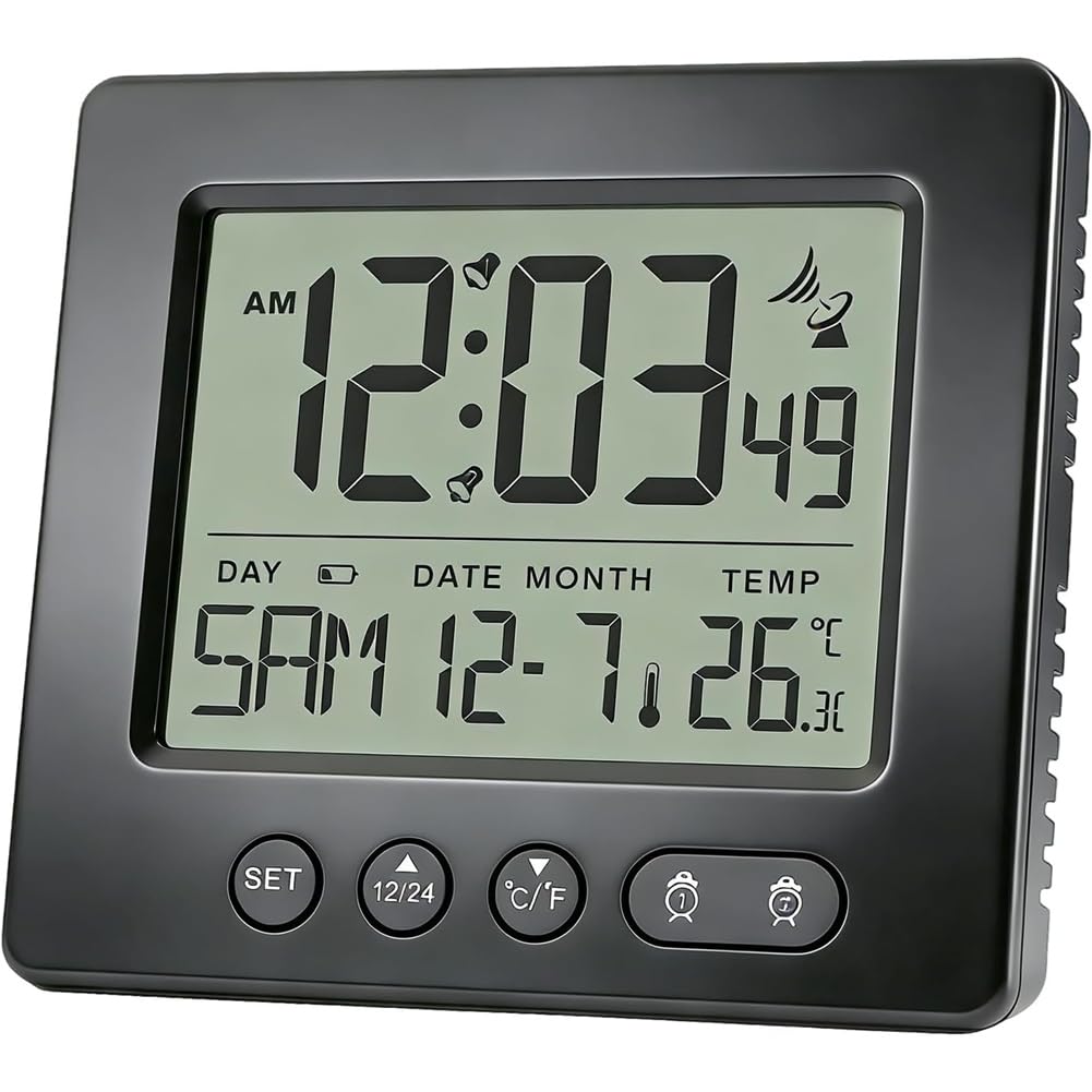 UDSKNV[KSL Digital Radio Alarm Clock, 5-Minute Timer Function, Radio-Controlled Clock, Thermometer, 2 Alarm Time Slots