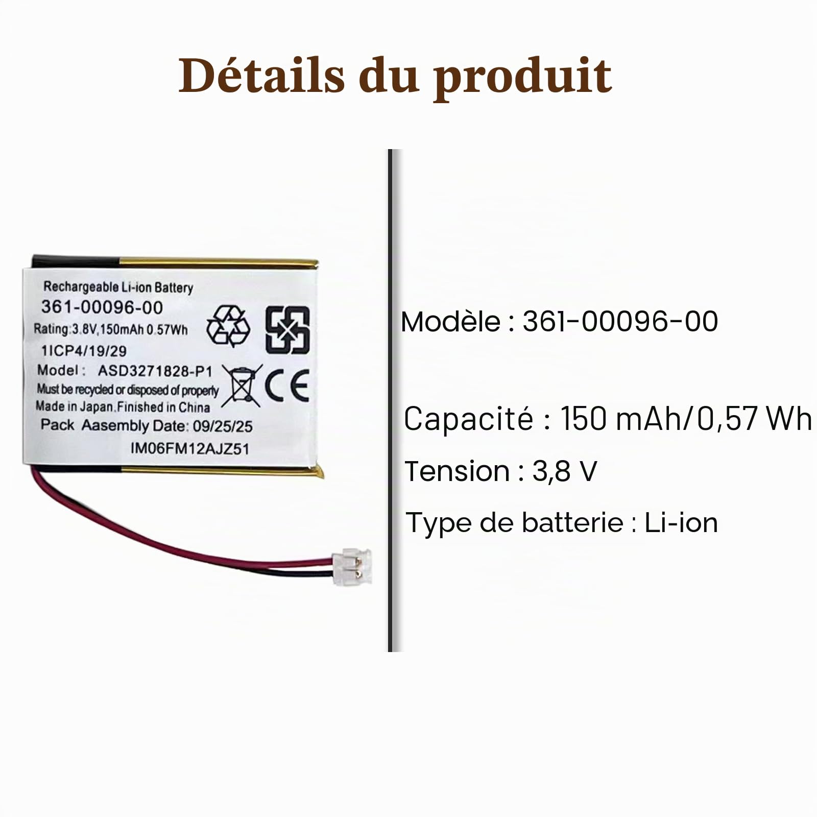 Batterie de rechange 361-00096-00 compatible avec montre connectée Gar-min Fenix5s GPS Sport Training Watch