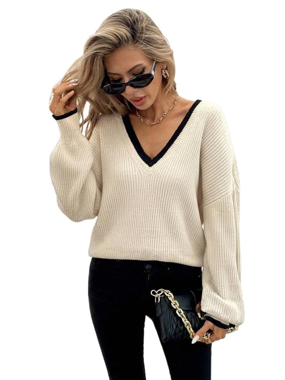 Womens Casual Fashion Sweater Casual Loose Knit Sweater Long Sleeve Autumn Winter