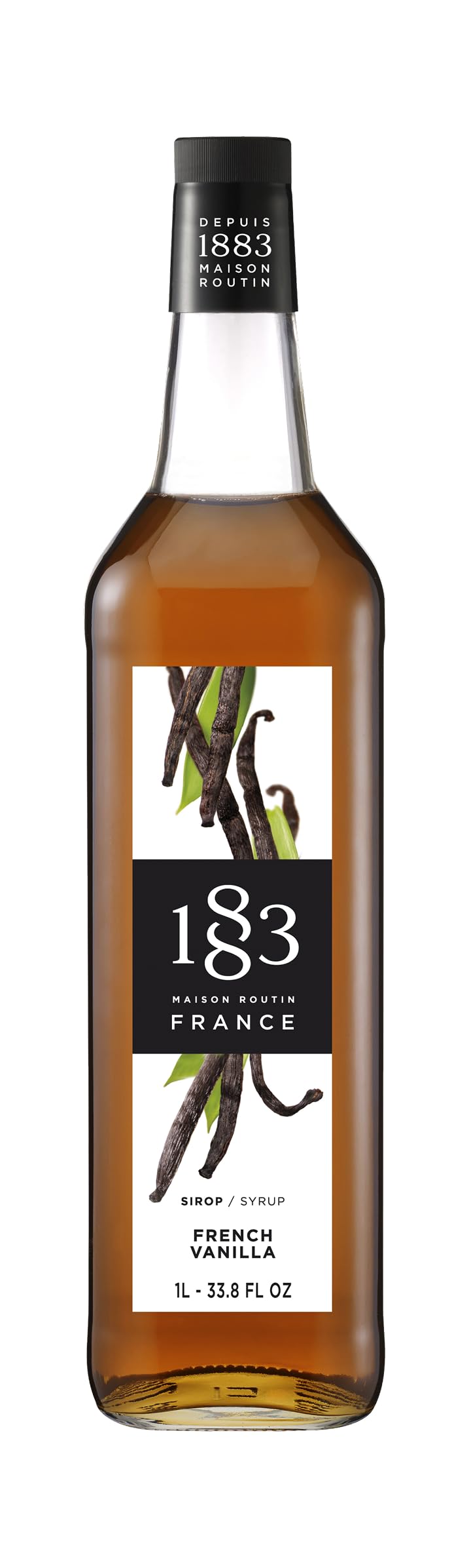 1883 Maison Routin Premium French Vanilla Syrup Made with Pure Cane Sugar for Coffee, Cocktails & Desserts – Diet Friendly & Natural, No Preservatives – 1L Glass Bottle