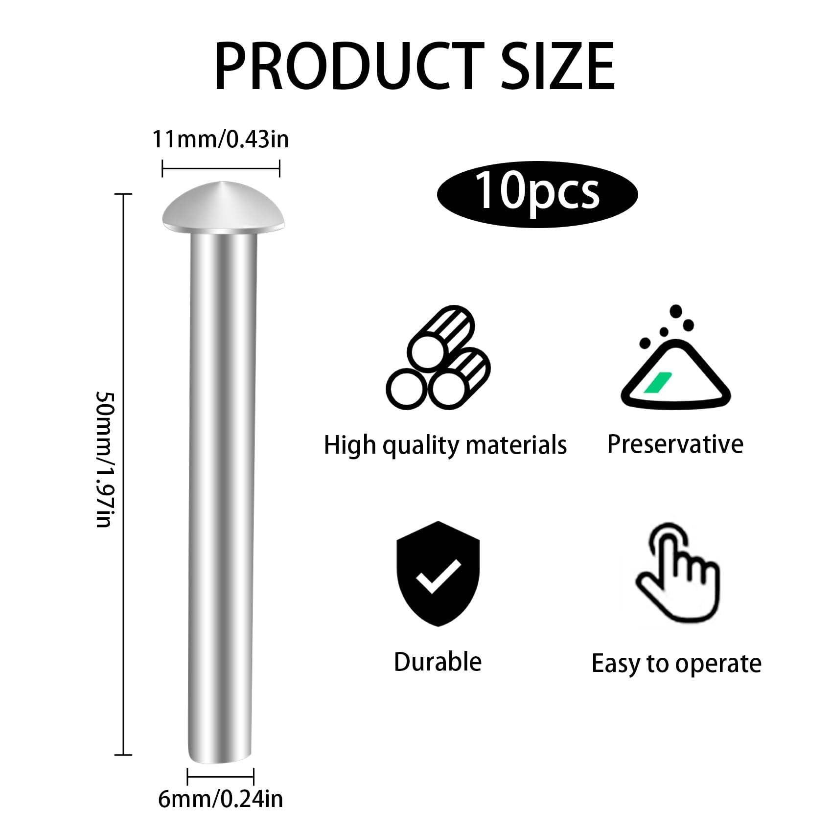 Snapklik.com : 20Pcs Rivets For Spade Handle, Solid Rivet Tool, Round ...