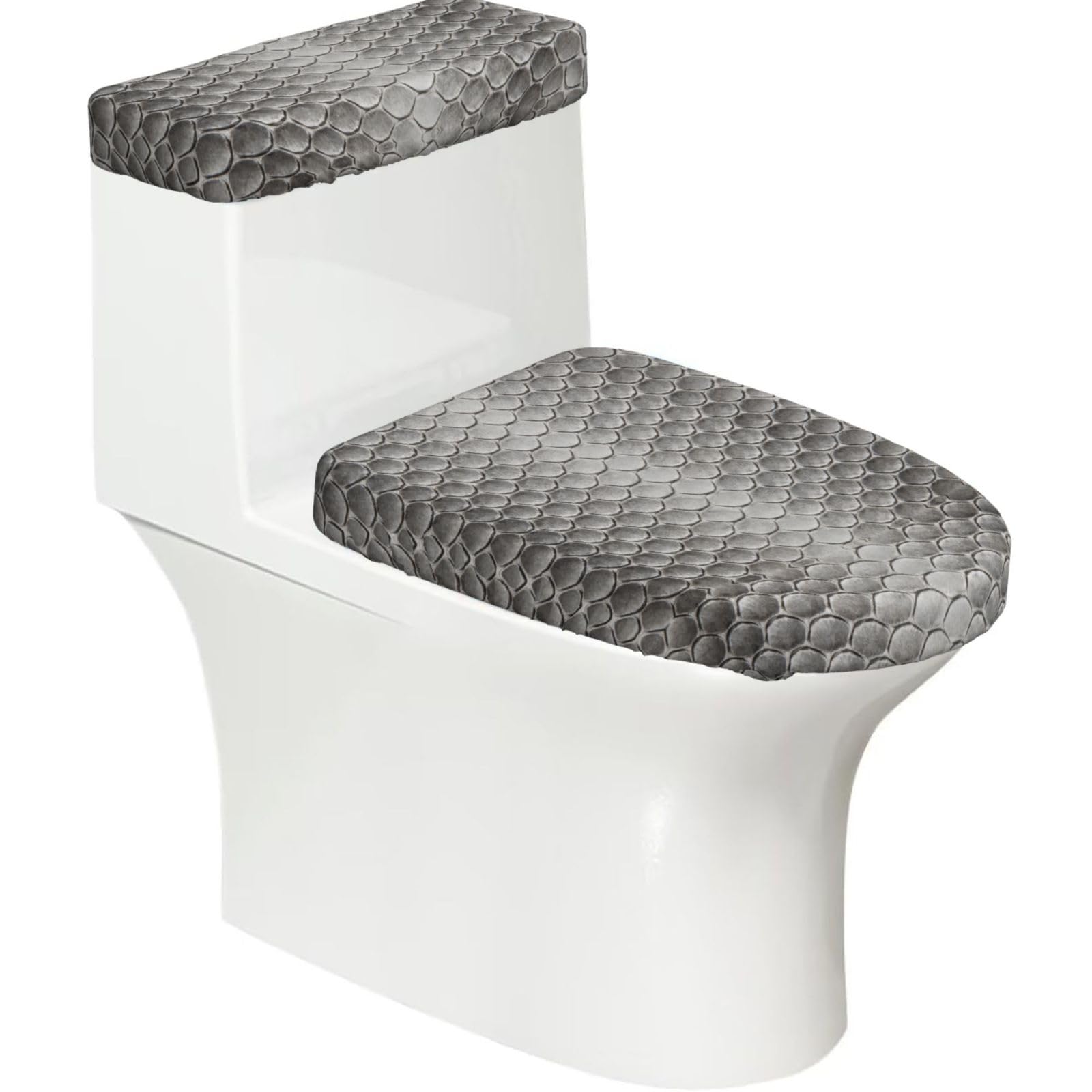 Cntdbu Black Gray Snakeskin Scale Stretchy Toilet Lid And Tank Cover Set-Soft Elastic Bathroom Decor For U Shape Oval