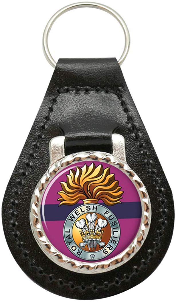 Giftshop Uk Unisex Black Leather And Silver Metal Royal Welsh Fusiliers, British Army Leather Key Fob