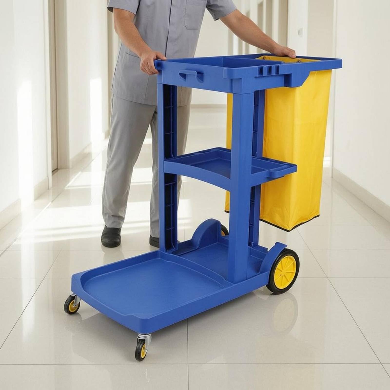 Carrello Pulizie Carrello Pulizia Trolley Organizzatore Carrello Servizio Carrello Detergenti Corpo in Plastica Rigida con Vassoio Inferiore Piatto, Grigio